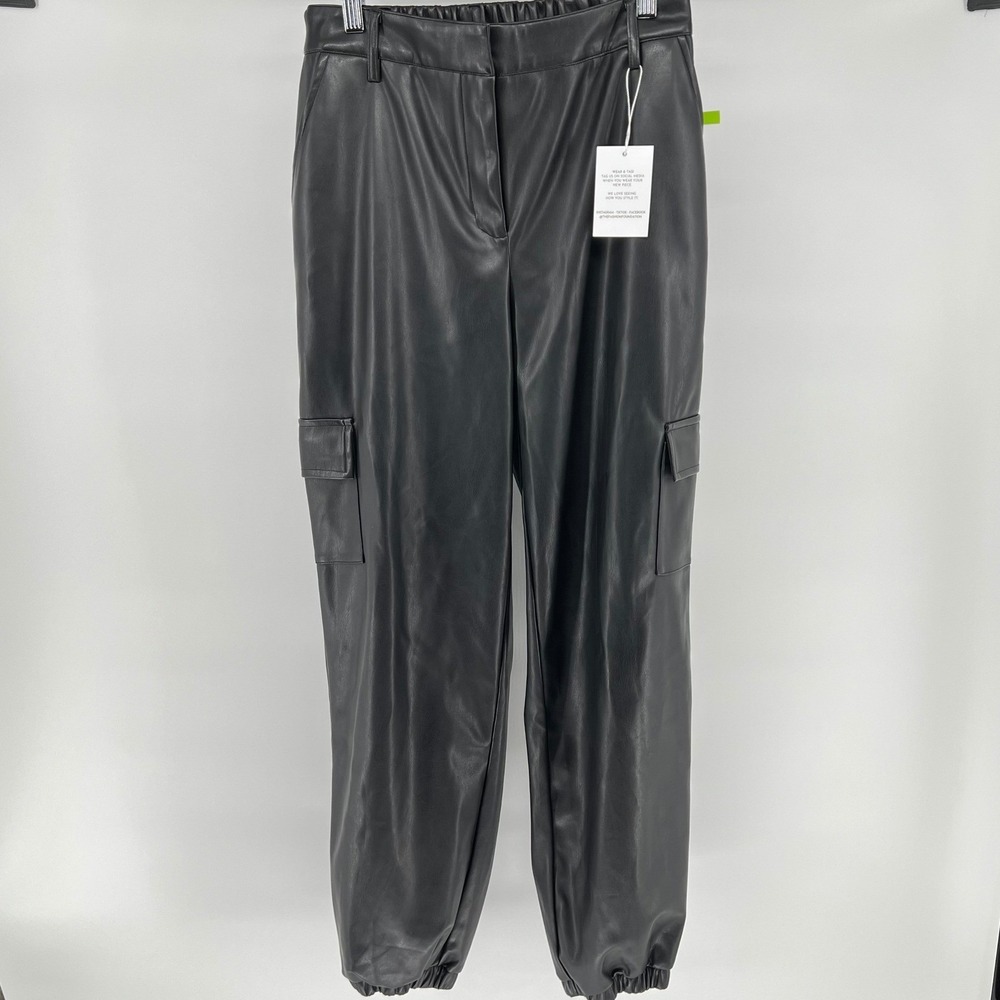 Bar III Womens Faux Leather Cargo Jogger Pants Deep Black Small 100198483MS